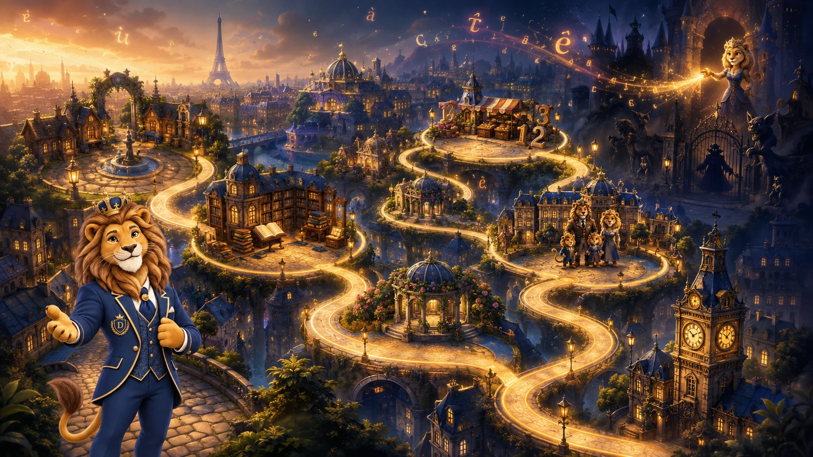 Dux and Belle in the French Quest world of Ville Lumière